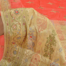 Load image into Gallery viewer, Sanskriti Vintage Peach/Cream Sarees Pure Silk Hand Beaded Woven Sari Fabric
