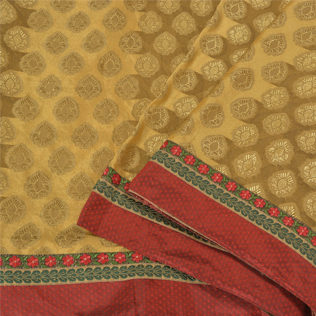 Sanskriti Vintage Golden Sarees Pure Georgette Embroidered Woven Sari Fabric