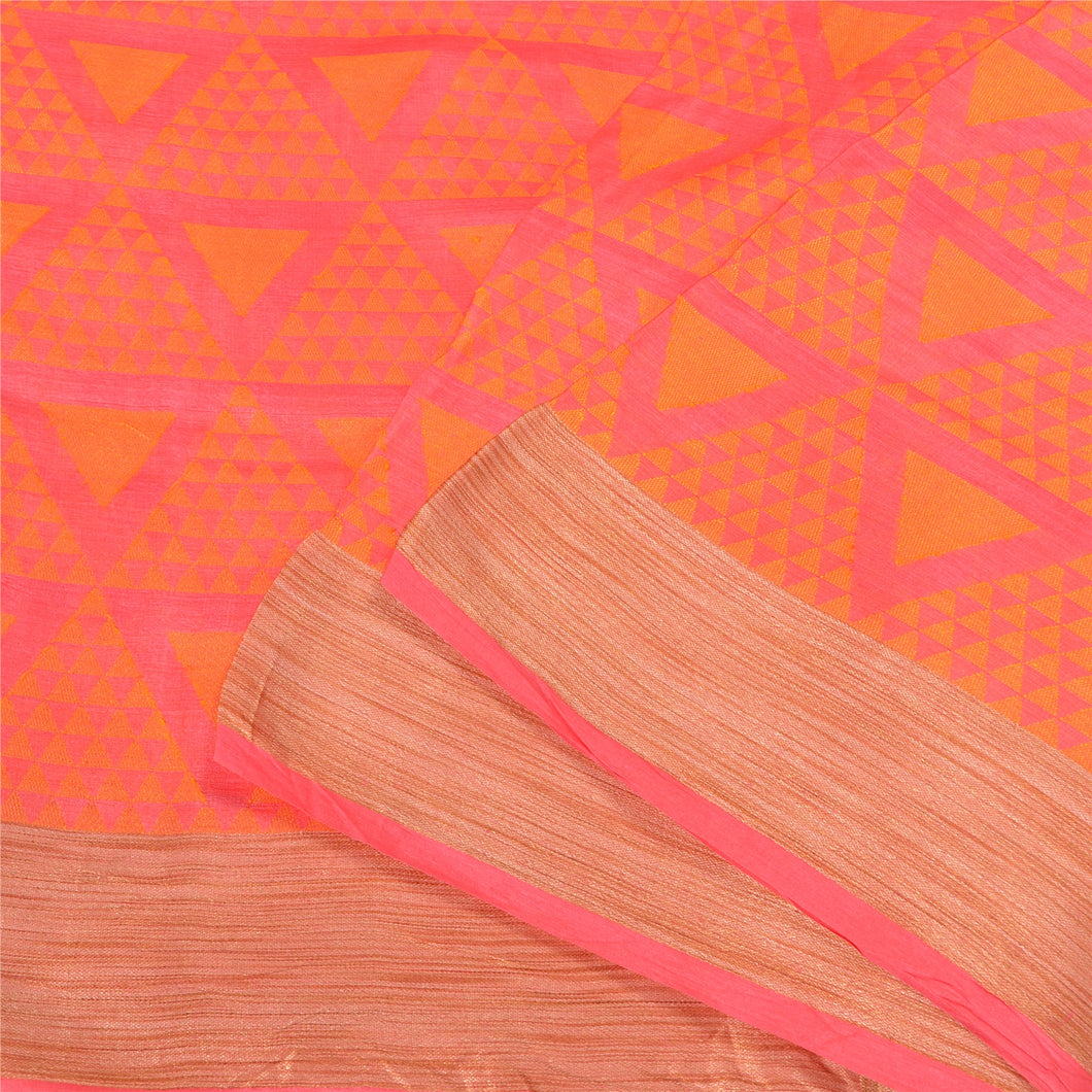 Sanskriti Vintage Peach Indian Sarees 100% Pure Silk Woven Sari Craft Fabric