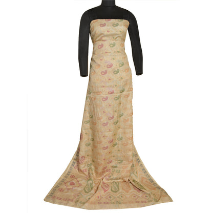 Sanskriti Vintage Ivory Indian Sarees 100% Pure Silk Woven Zari Sari 5 YD Sustainable Fabric