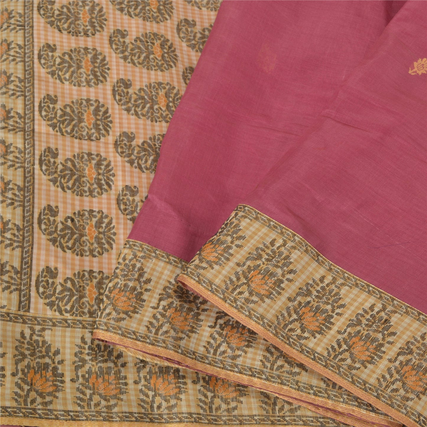 Sanskriti Vintage Cream/Purple Indian Sarees Cotton Silk Woven Sari 5 YD Sustainable Fabric