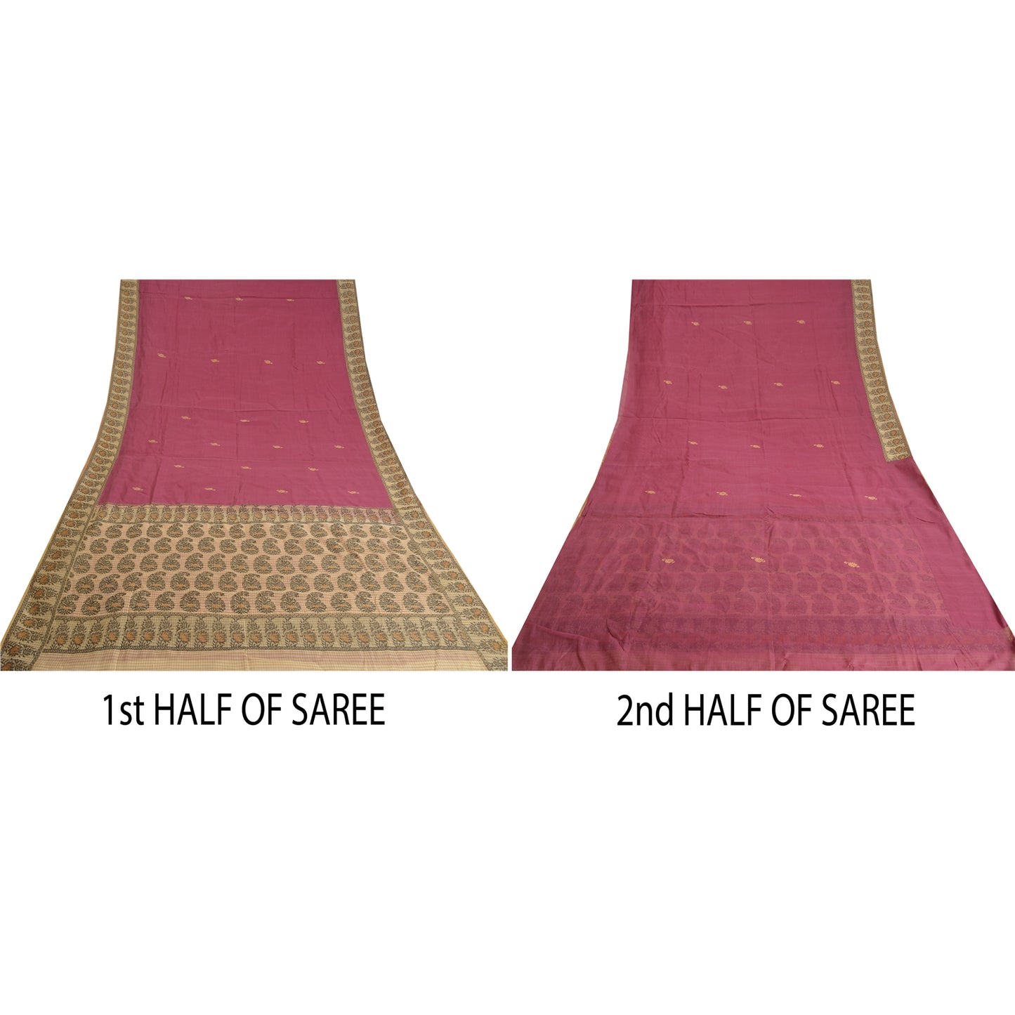 Sanskriti Vintage Cream/Purple Indian Sarees Cotton Silk Woven Sari 5 YD Sustainable Fabric