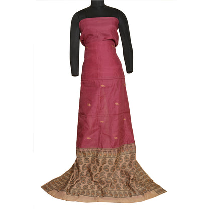 Sanskriti Vintage Cream/Purple Indian Sarees Cotton Silk Woven Sari 5 YD Sustainable Fabric