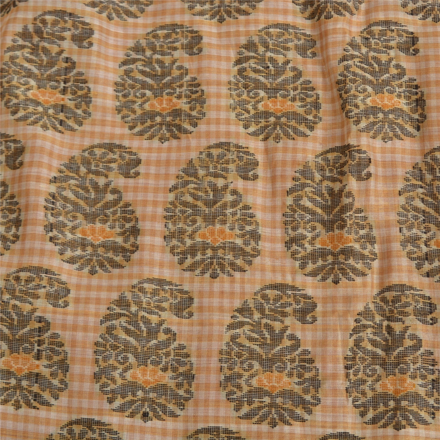 Sanskriti Vintage Cream/Purple Indian Sarees Cotton Silk Woven Sari 5 YD Sustainable Fabric