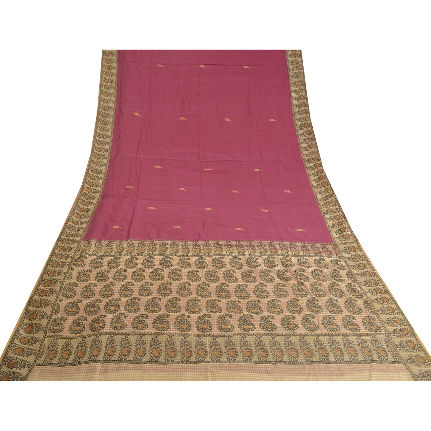 Sanskriti Vintage Cream/Purple Indian Sarees Cotton Silk Woven Sari 5 YD Sustainable Fabric