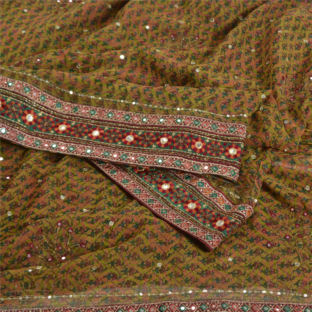Sanskriti Vintage Green Sarees Pure Georgette Silk Hand Beaded Sari Craft Fabric