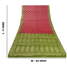 Load image into Gallery viewer, Sanskriti Vintage Green/Dark Red Sarees 100% Pure Silk Woven Sari Crat Fabric
