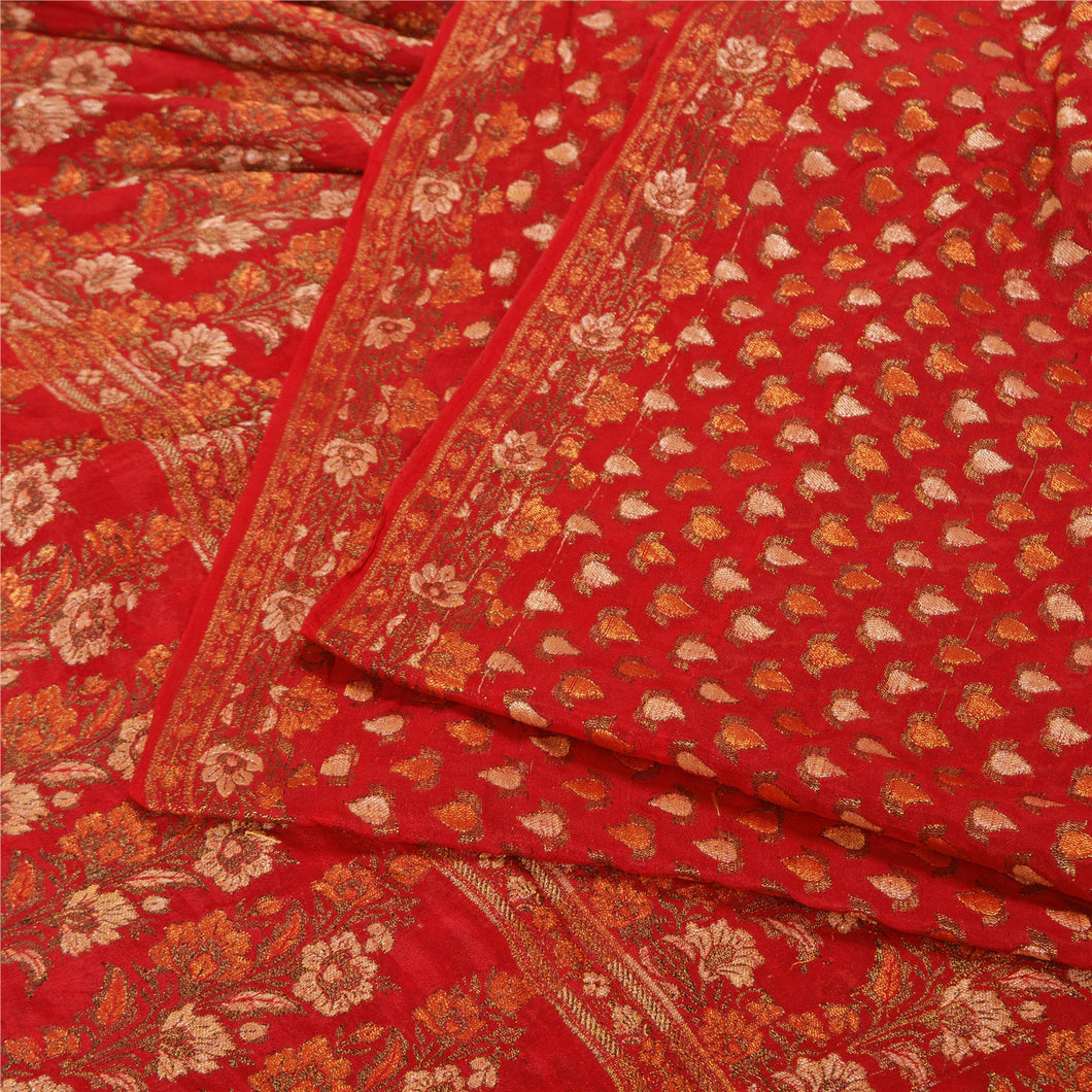 Sanskriti Vintage Dark Red Sarees 100% Pure Silk Woven Premium Sari Craft Fabric