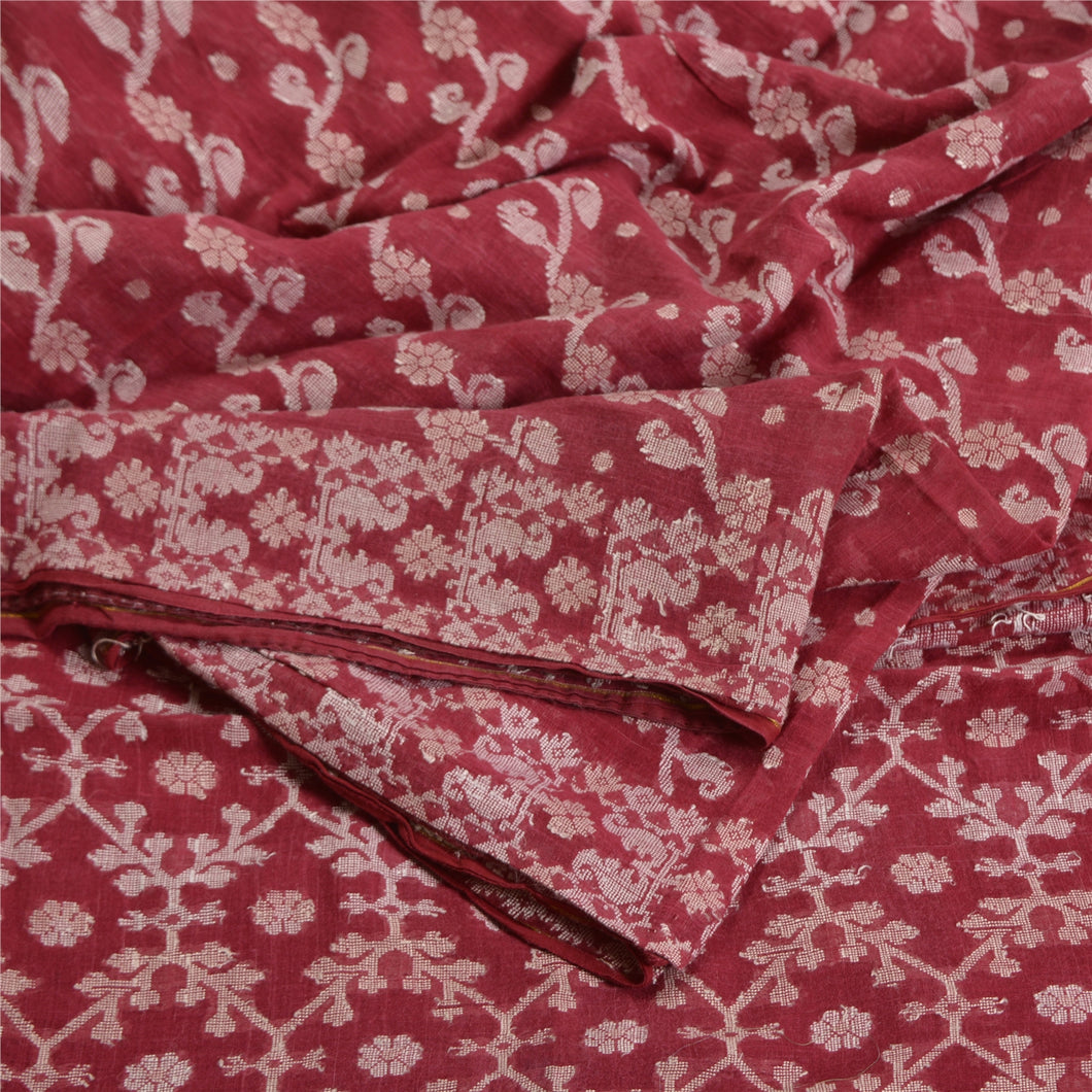 Sanskriti Vintage Dark Red Indian Sarees 100% Pure Silk Hand-Woven Sari Fabric