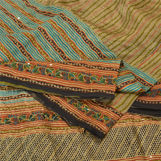 Sanskriti Vintage Multi Color Sarees Pure Silk Hand Beaded Sari Craft Sustainable Fabric