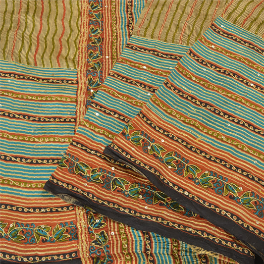 Sanskriti Vintage Multi Color Sarees Pure Silk Hand Beaded Sari Craft Sustainable Fabric