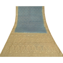 Load image into Gallery viewer, Sanskriti Vintage Ivory/Blue Indian Sarees 100% Pure Silk Woven Sari 5 YD Fabric
