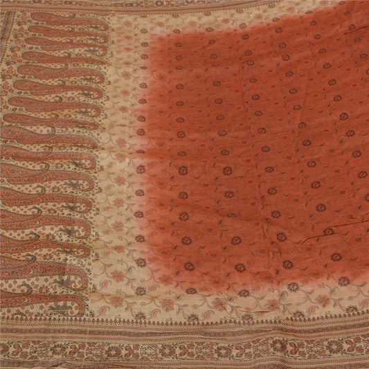 Sanskriti Vintage Burnt Orange/Cream Sarees 100% Pure Silk Woven Sari Sustainable Fabric