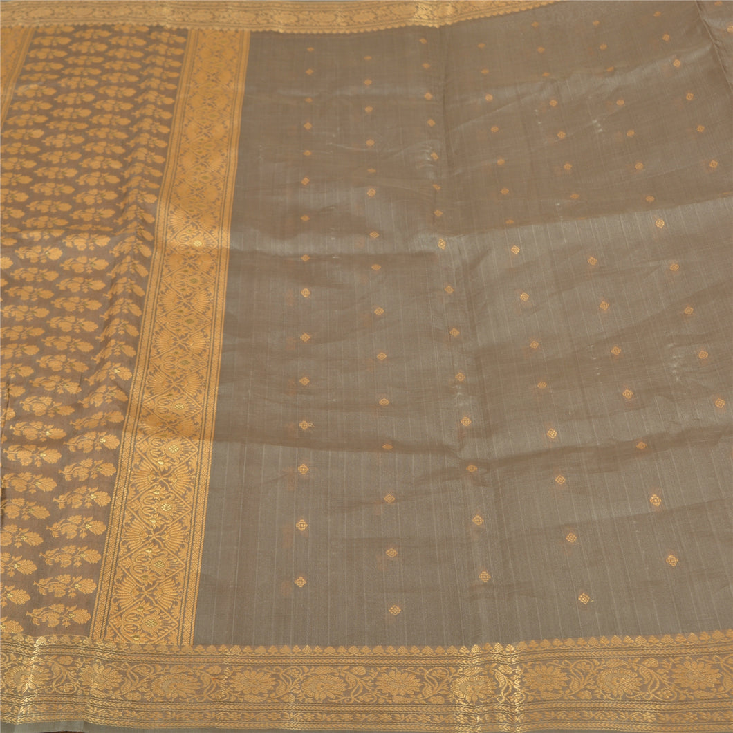 Sanskriti Vintage Grey Sarees 100% Pure Silk Woven Premium Sari Craft Fabric