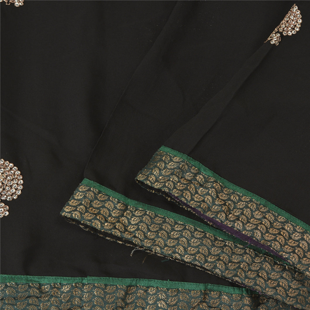 Sanskriti Vintage Black Bollywood Sarees Pure Georgette Hand Beaded Sari Fabric