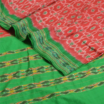 Sanskriti Vintage Saree Red Sambhalpuri Hand Woven Ikat Pure Silk Sari Sustainable Fabric