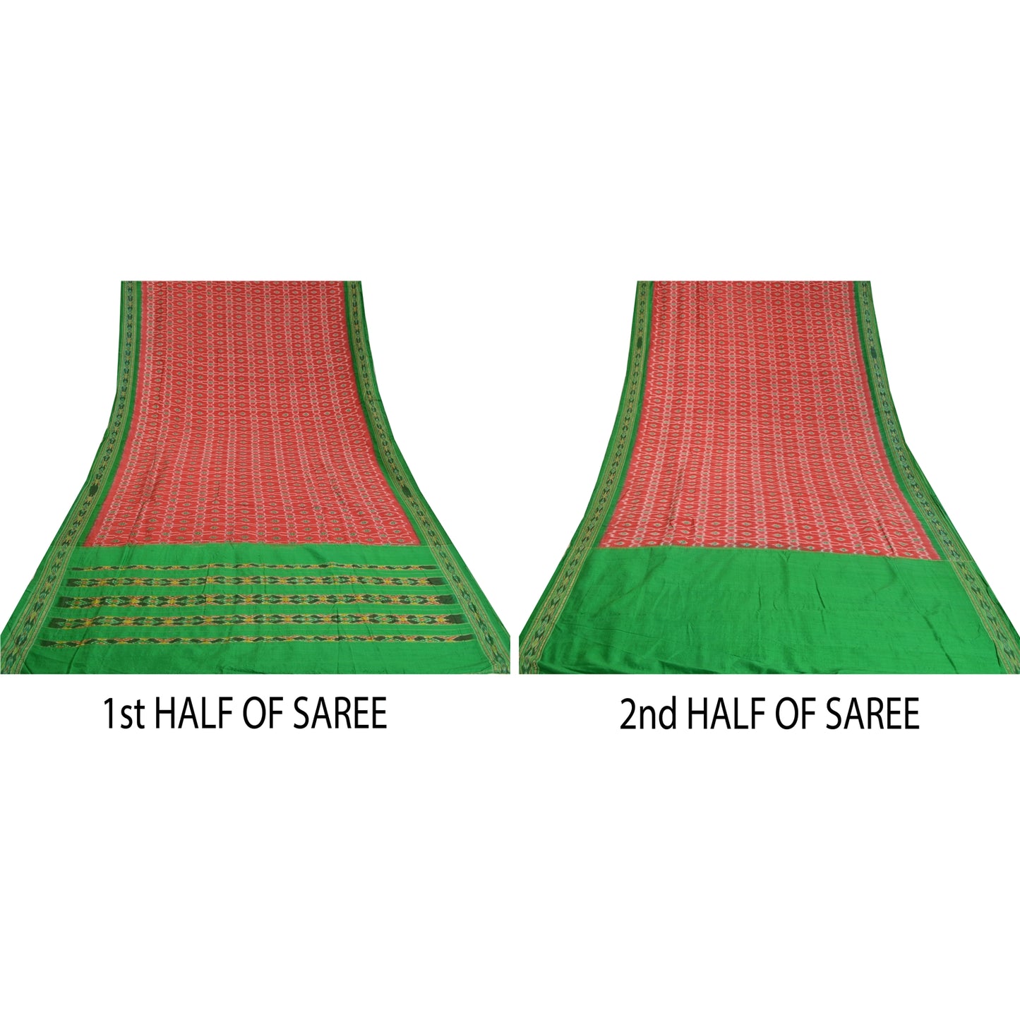 Sanskriti Vintage Saree Red Sambhalpuri Hand Woven Ikat Pure Silk Sari Sustainable Fabric