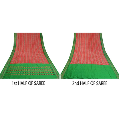 Sanskriti Vintage Saree Red Sambhalpuri Hand Woven Ikat Pure Silk Sari Sustainable Fabric