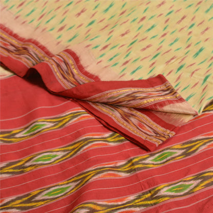 Sanskriti Vintage Saree Cream Pochampally Hand Woven Ikat Pure Silk Sari Sustainable Fabric