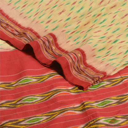 Sanskriti Vintage Saree Cream Pochampally Hand Woven Ikat Pure Silk Sari Sustainable Fabric