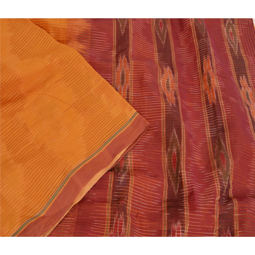 Sanskriti Vintage Saree Yellow Odisha Hand Woven Ikat Pure Cotton Sari Sustainable Fabric