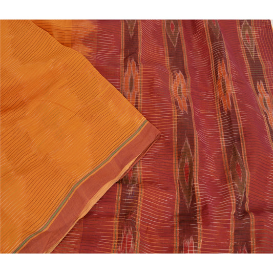 Sanskriti Vintage Saree Yellow Odisha Hand Woven Ikat Pure Cotton Sari Sustainable Fabric