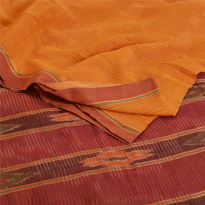 Sanskriti Vintage Saree Yellow Odisha Hand Woven Ikat Pure Cotton Sari Sustainable Fabric