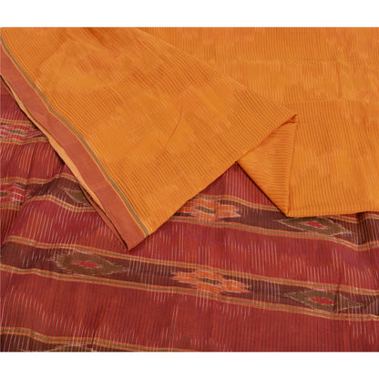 Sanskriti Vintage Saree Yellow Odisha Hand Woven Ikat Pure Cotton Sari Sustainable Fabric