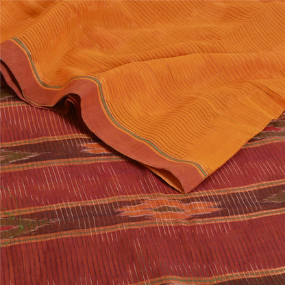 Sanskriti Vintage Saree Yellow Odisha Hand Woven Ikat Pure Cotton Sari Sustainable Fabric