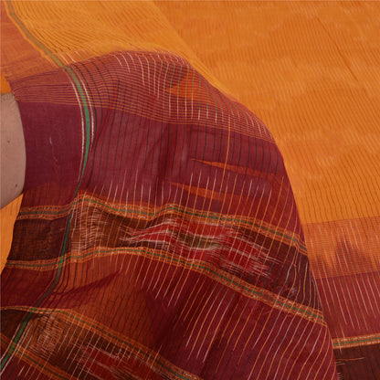 Sanskriti Vintage Saree Yellow Odisha Hand Woven Ikat Pure Cotton Sari Sustainable Fabric