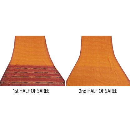 Sanskriti Vintage Saree Yellow Odisha Hand Woven Ikat Pure Cotton Sari Sustainable Fabric