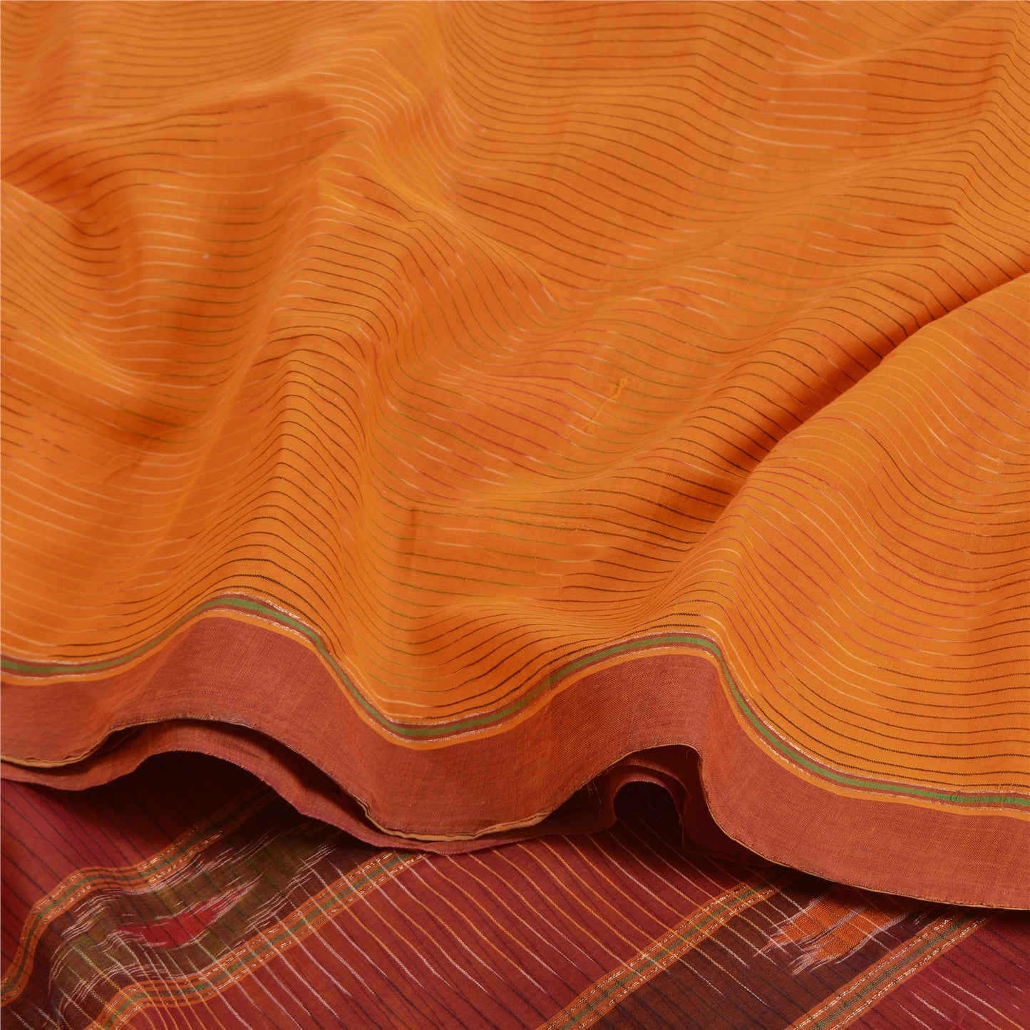 Sanskriti Vintage Saree Yellow Odisha Hand Woven Ikat Pure Cotton Sari Sustainable Fabric