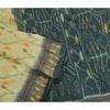 Sanskriti Vintage Saree From India Ivory Hand Woven Ikat Pure Silk Sari Sustainable Fabric