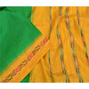 Sanskriti Vintage Saree Green Pochampally Hand Woven Ikat Pure Silk Sari Sustainable Fabric