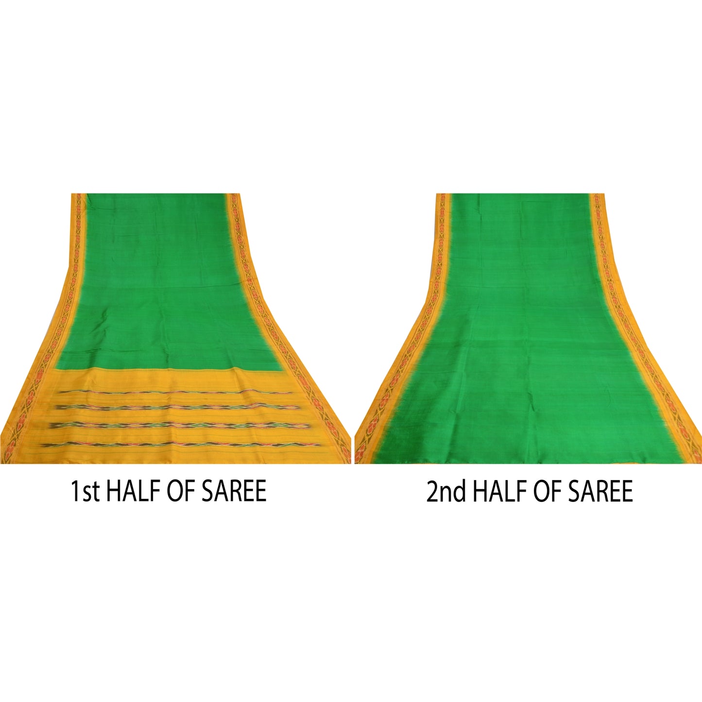 Sanskriti Vintage Saree Green Pochampally Hand Woven Ikat Pure Silk Sari Sustainable Fabric