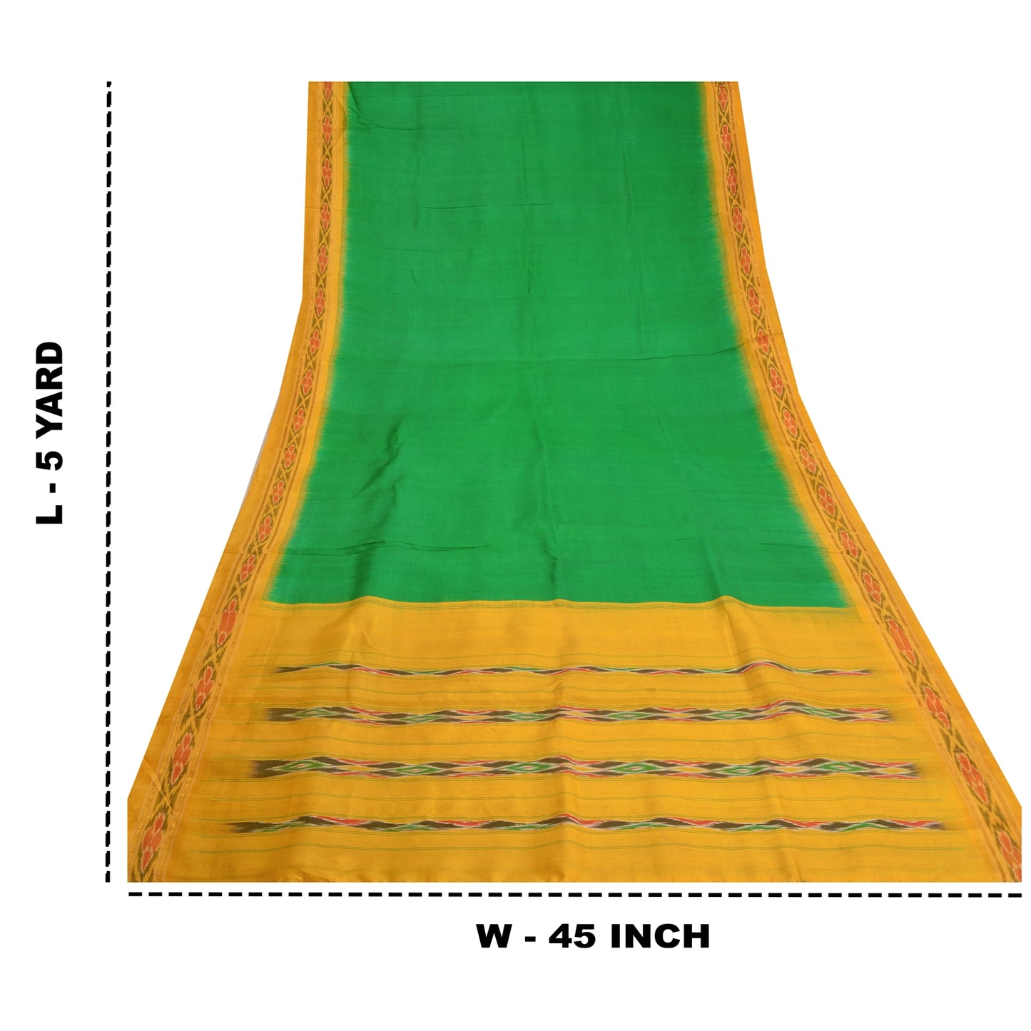 Sanskriti Vintage Saree Green Pochampally Hand Woven Ikat Pure Silk Sari Sustainable Fabric