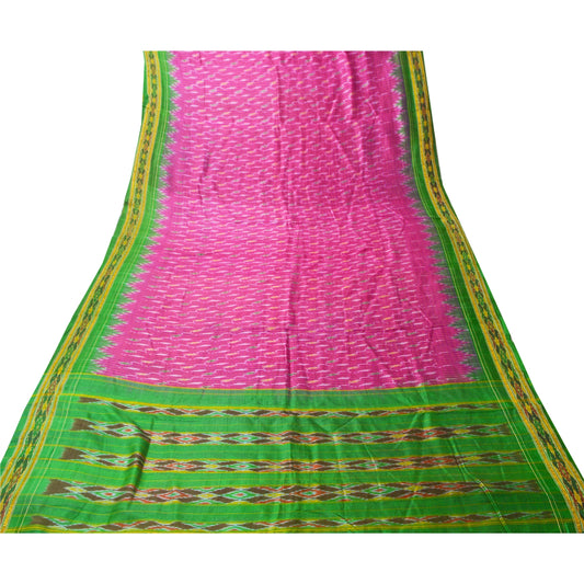 Sanskriti Vintage Pink Saree Pure Silk Ikat Woven Work Pochampally Sari Craft Sustainable Fabric