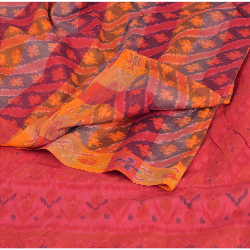 Sanskriti Vintage Saree 100% Pure Silk Multicolor Craft Fabric Saree Indian Hand Woven Ikat 5+Yd Colorful Indian Women Dress Material