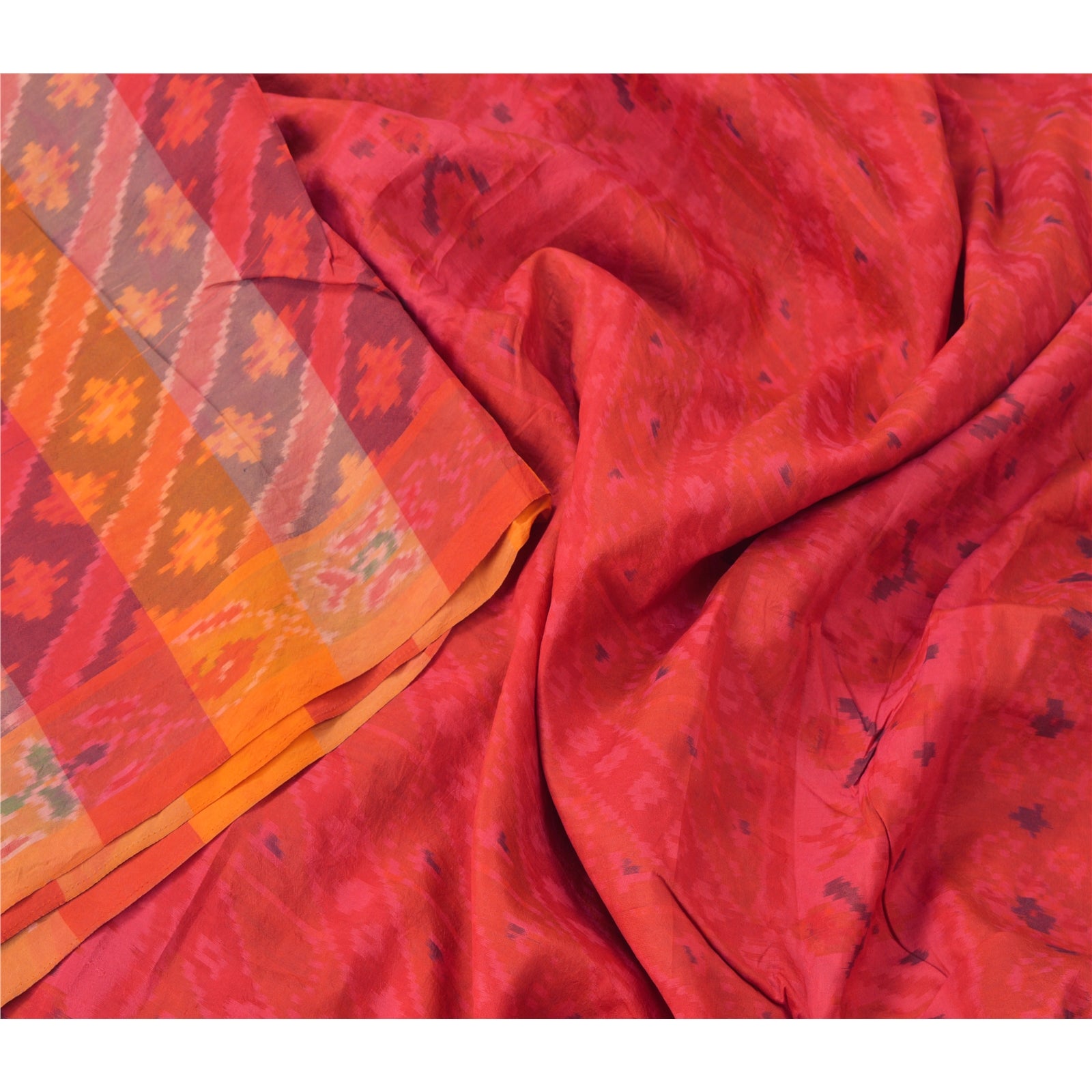 Sanskriti Vintage Saree 100% Pure Silk Multicolor Craft Fabric Saree Indian Hand Woven Ikat 5+Yd Colorful Indian Women Dress Material