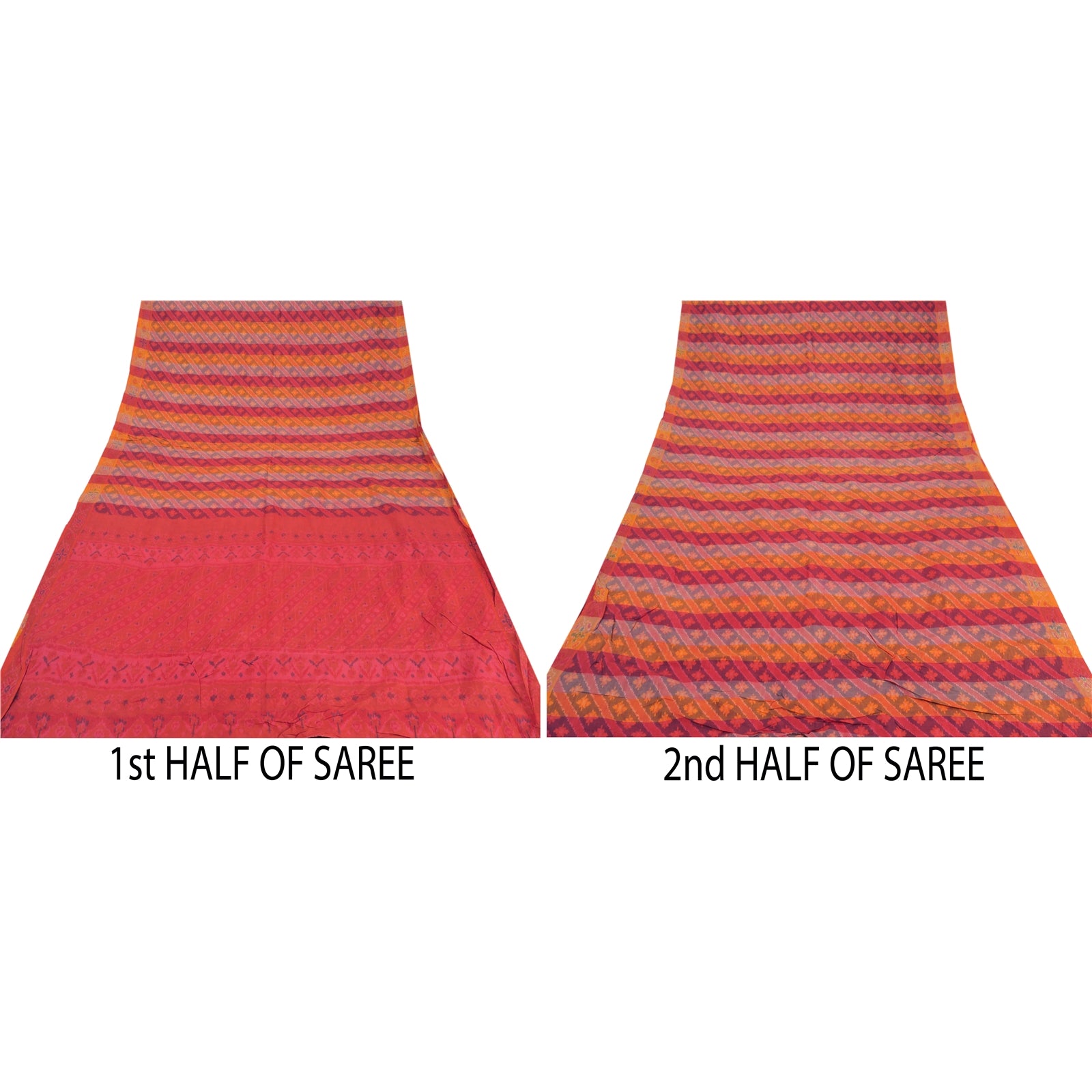 Sanskriti Vintage Saree 100% Pure Silk Multicolor Craft Fabric Saree Indian Hand Woven Ikat 5+Yd Colorful Indian Women Dress Material