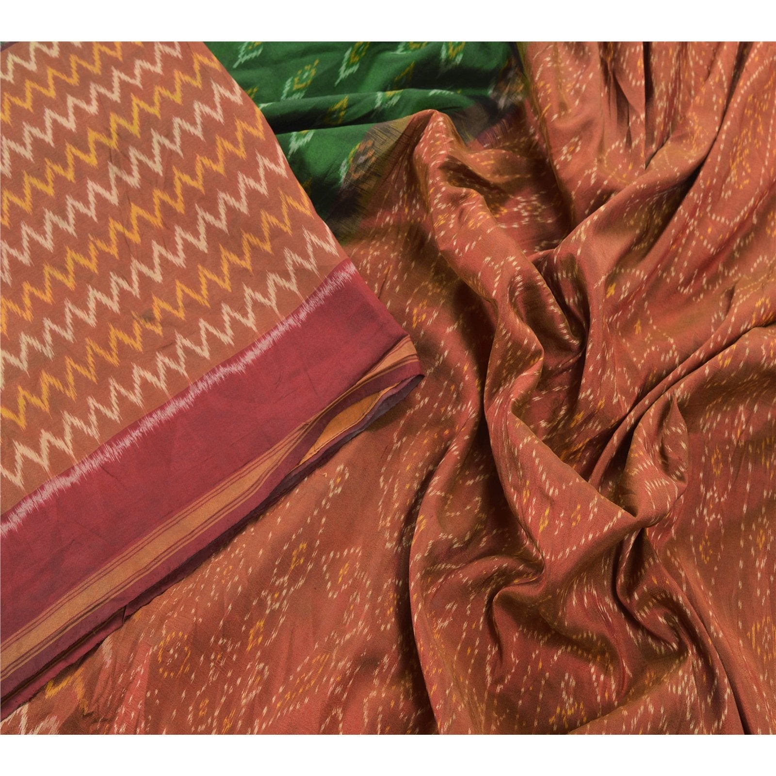 Sanskriti Vintage Green Saree 100% Pure Silk Ikat Woven Work Patola Sari Craft Sustainable Fabric