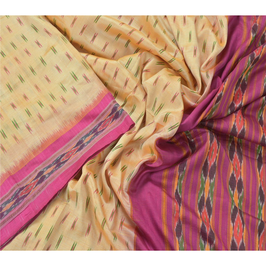 Sanskriti Indian Vintage Pink Saree 100% Pure Silk Fabric Ikat Woven Work Patola Sari