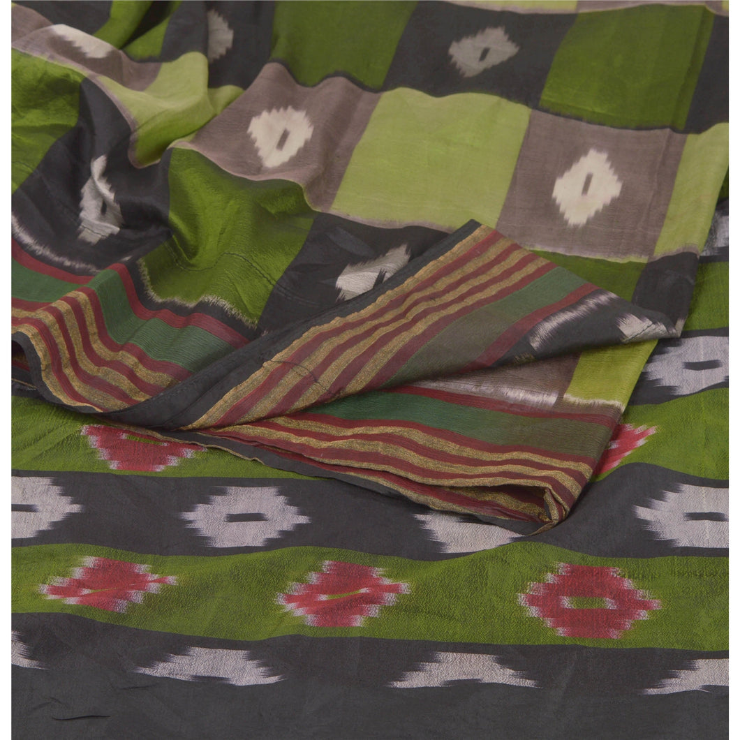 Sanskriti Vintage Green Saree Pure Silk Ethnic Ikat Woven Work Patola Fabric Sari