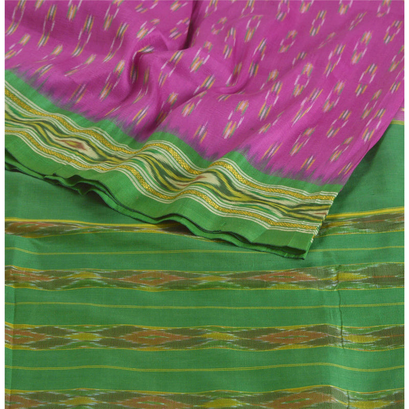 Sanskriti Vintage Silk Sari Fabric: Purple & Green Woven Ikat, 5Yd upholstery fabric