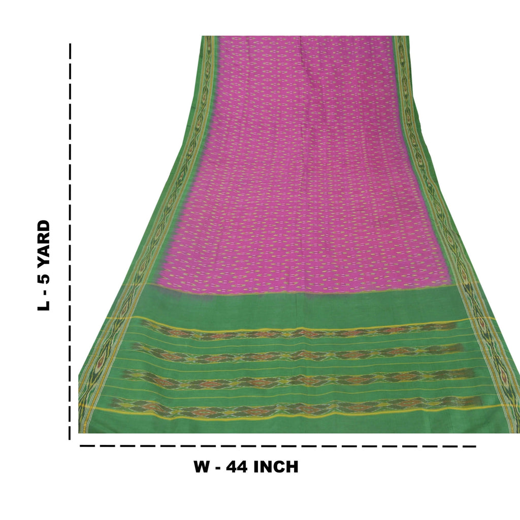 Sanskriti Vintage Silk Sari Fabric: Purple & Green Woven Ikat, 5Yd
