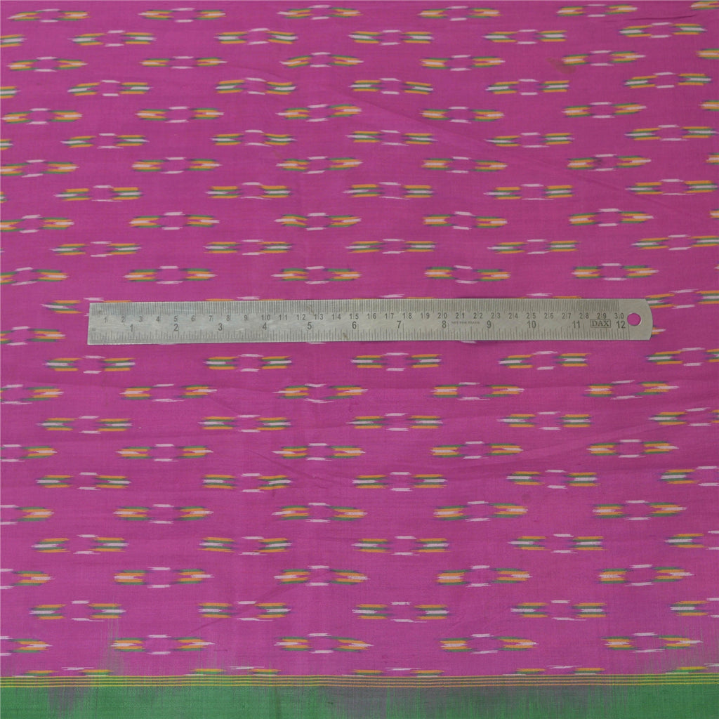 Sanskriti Vintage Silk Sari Fabric: Purple & Green Woven Ikat, 5Yd