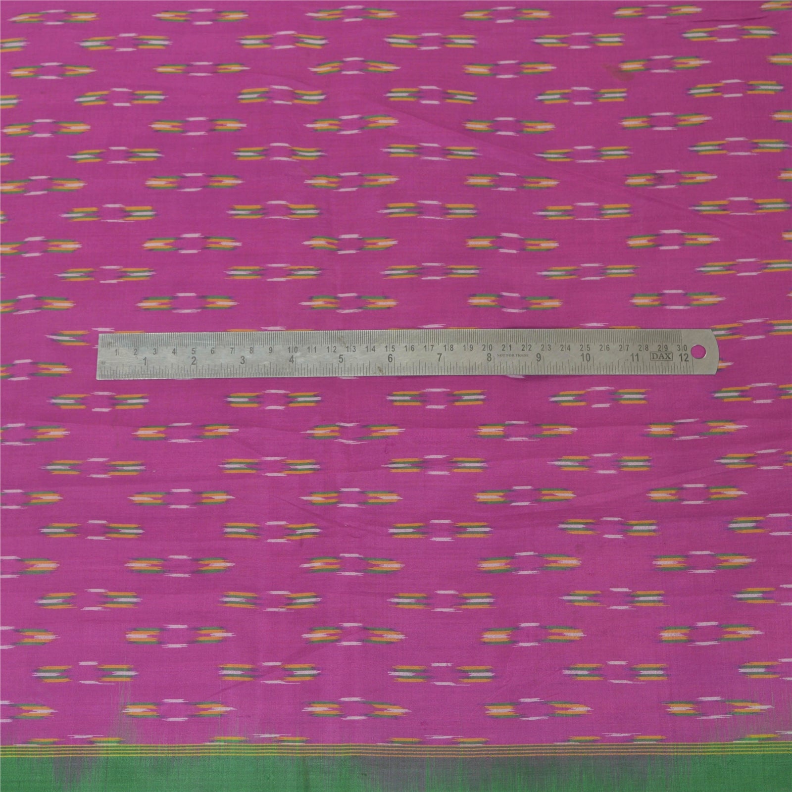Sanskriti Vintage Silk Sari Fabric: Purple & Green Woven Ikat, 5Yd