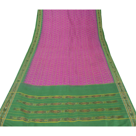 Sanskriti Vintage Purple Saree Ikat Woven Work Patola 100% Pure Silk Sustainable Fabric 5 YD Sari