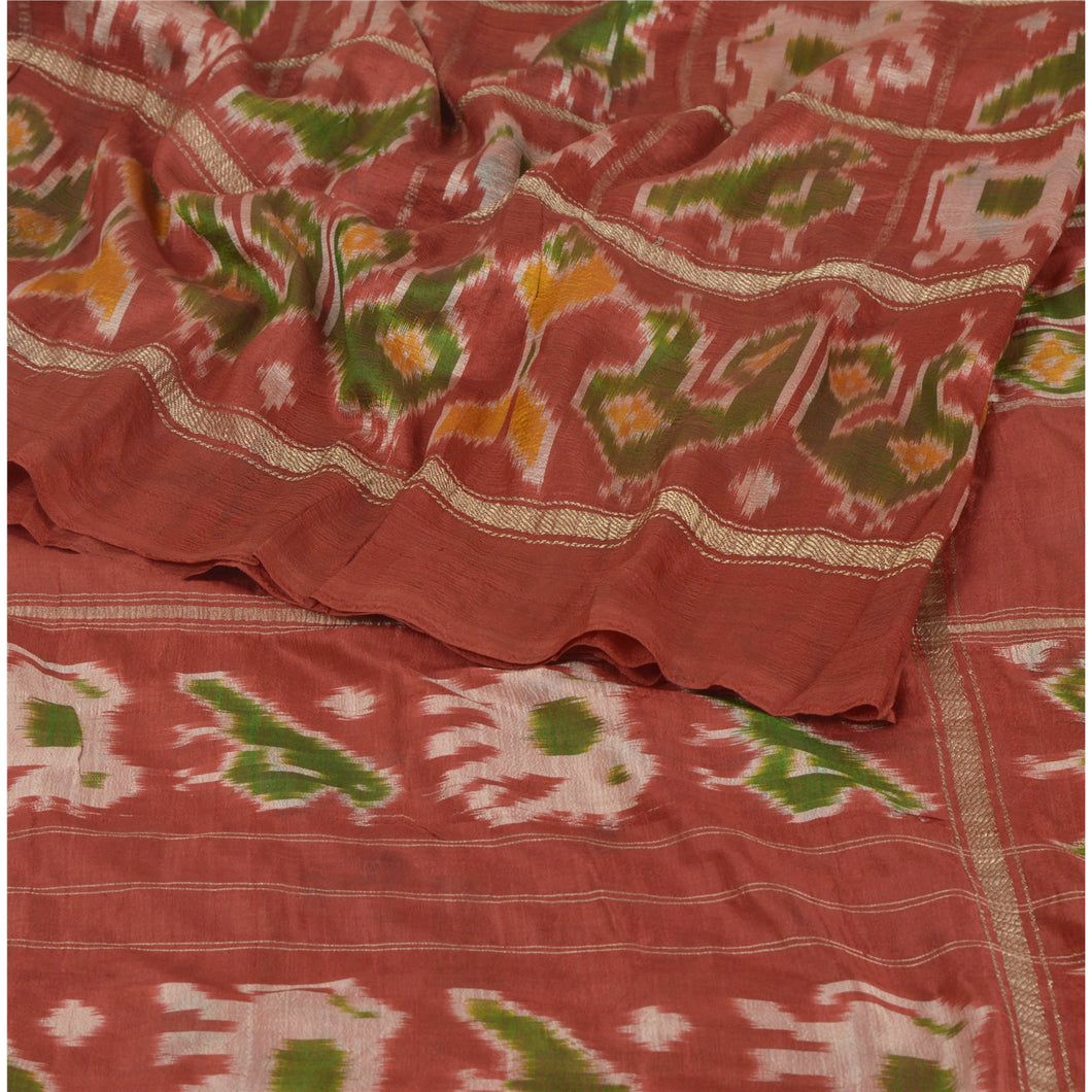 Sanskriti Vintage Ethnic Saree 100% Pure Silk Fabric Ikat Woven Work Patola Sari