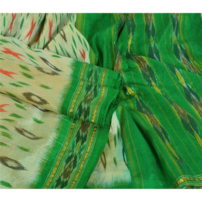 Sanskriti Vintage Green Sarees Pure Silk Ethnic Woven Patola Ikat Sustainable Fabric Sari